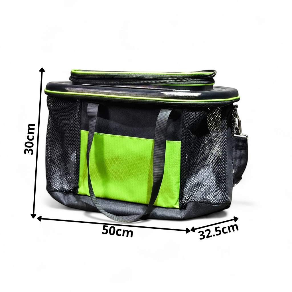 Sac de Transport Sport pour Animaux – Sac Bandoulière Ultra-Léger en Maille Respirante avec Poche Frontale (Noir et Vert Fluo)