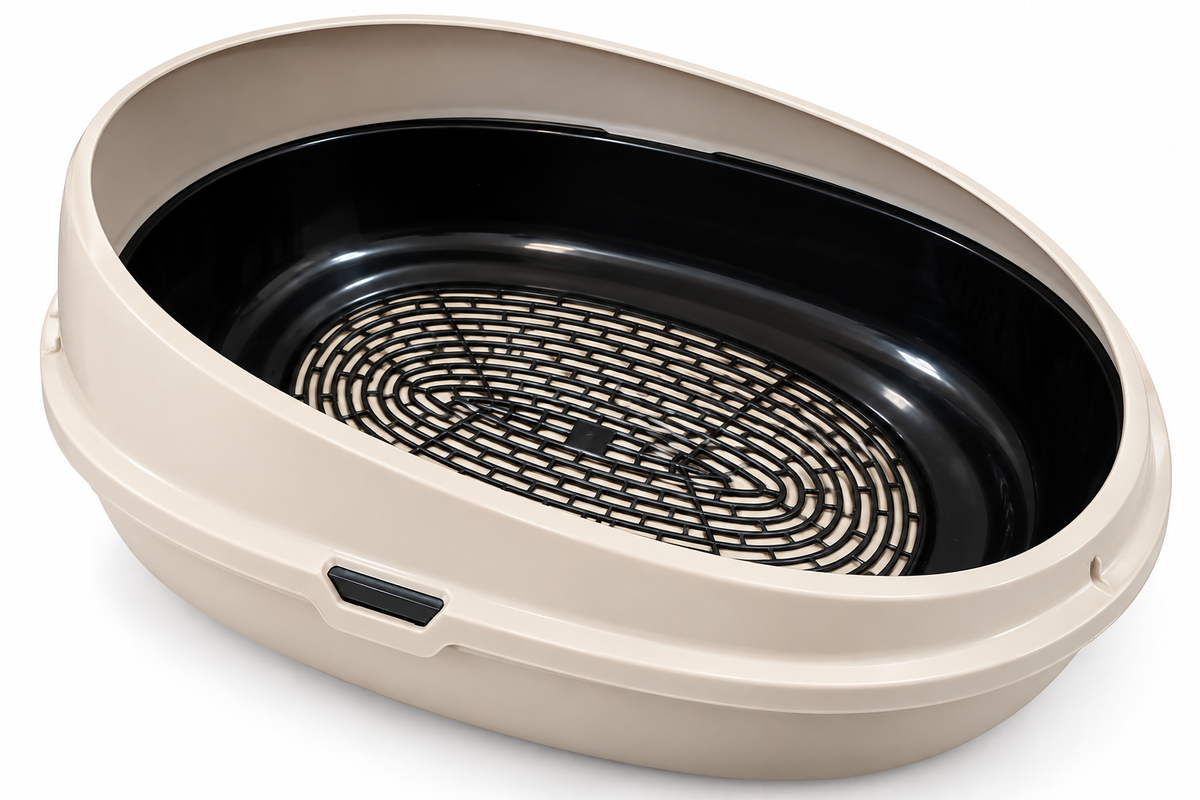 Bac à Litière Ovale Tamiseur – Maison Toilette Ouverte Ergonomique pour Chat
