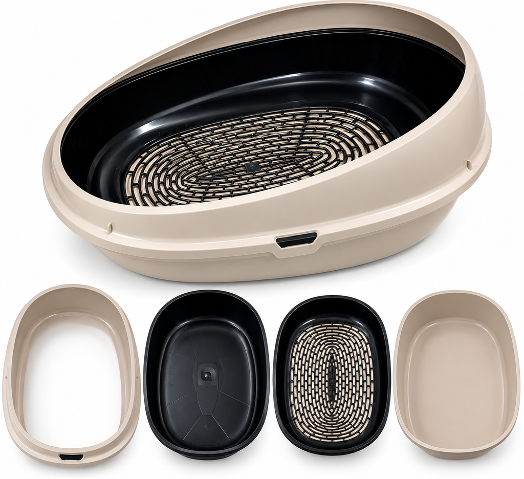 Bac à Litière Ovale Tamiseur – Maison Toilette Ouverte Ergonomique pour Chat