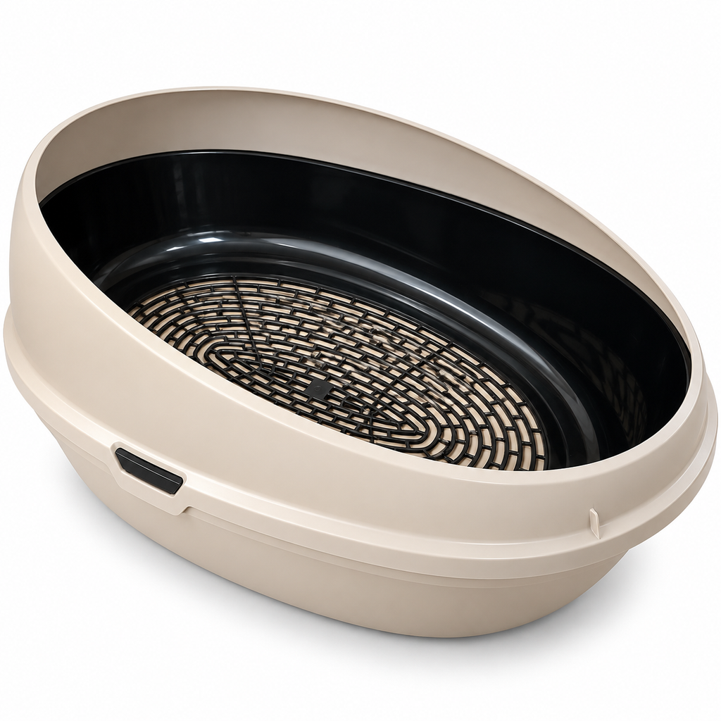 Bac à Litière Ovale Tamiseur – Maison Toilette Ouverte Ergonomique pour Chat