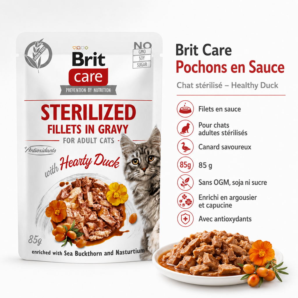 Brit Care كيس شرائح معقمة في مرقة بالبط الغني (85 غ)