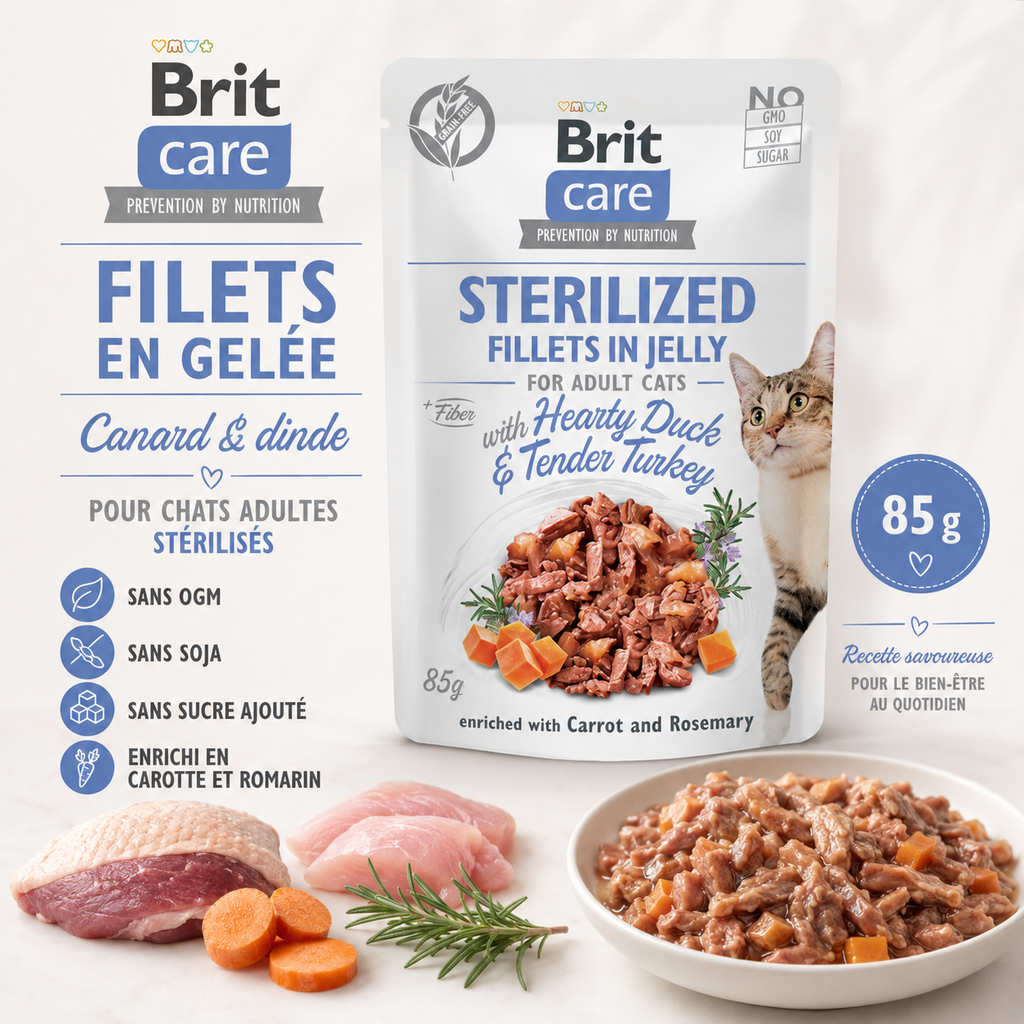 Brit Care Pochon Sterilized Fillets in Jelly Hearty Duck & Tender Turkey (85 g)