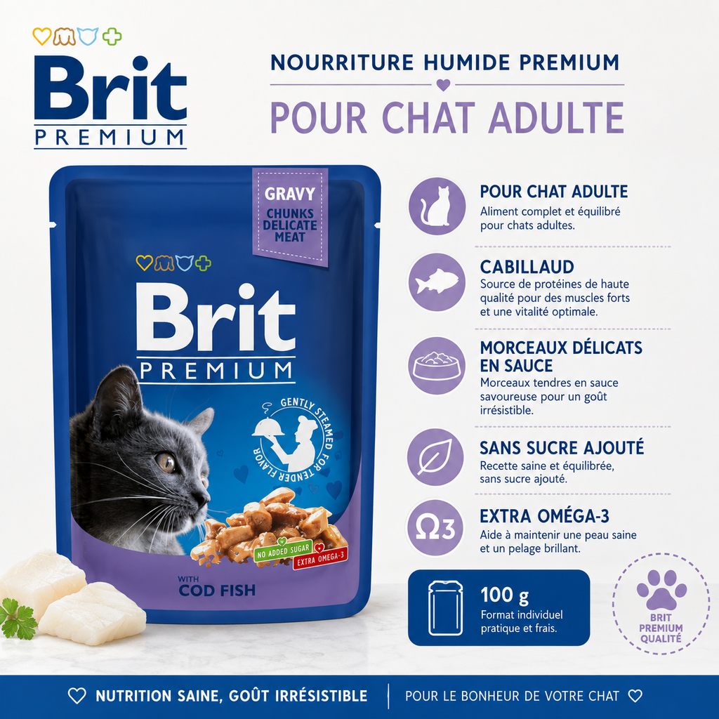 Brit Premium كيس سمك القد للقطط البالغة (100 غ)