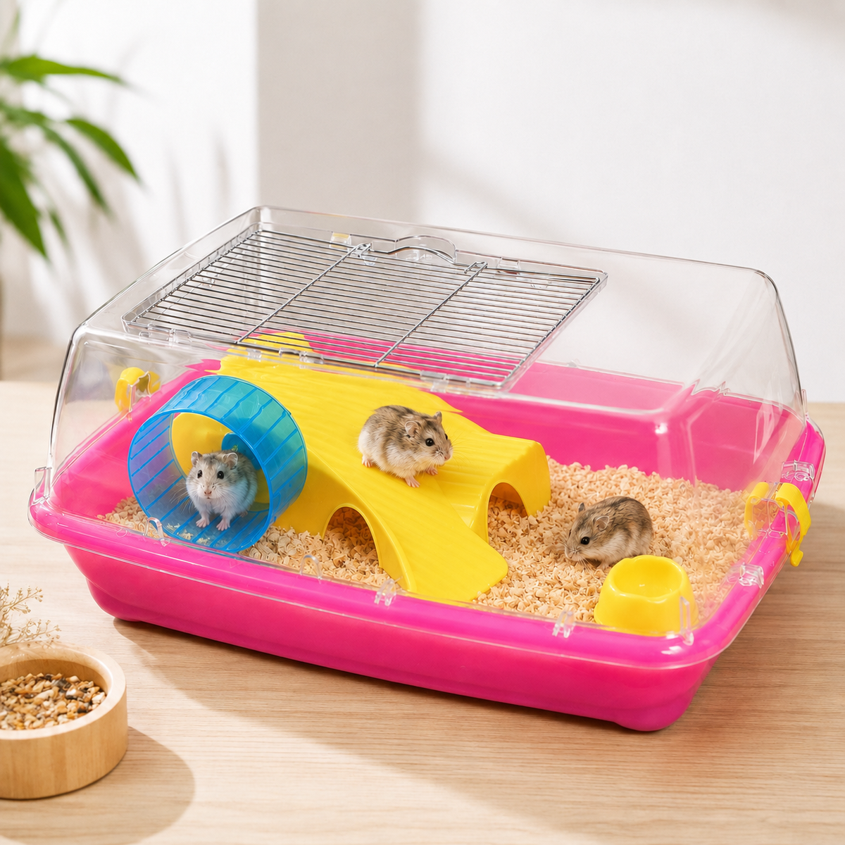 Cage Terrarium Transparente Aménagée pour Hamster et Petits Rongueurs
