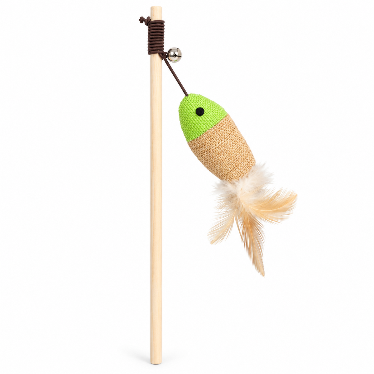 Canne à Pêche Jouet pour Chat en Toile de Jute avec Plumes et Clochette