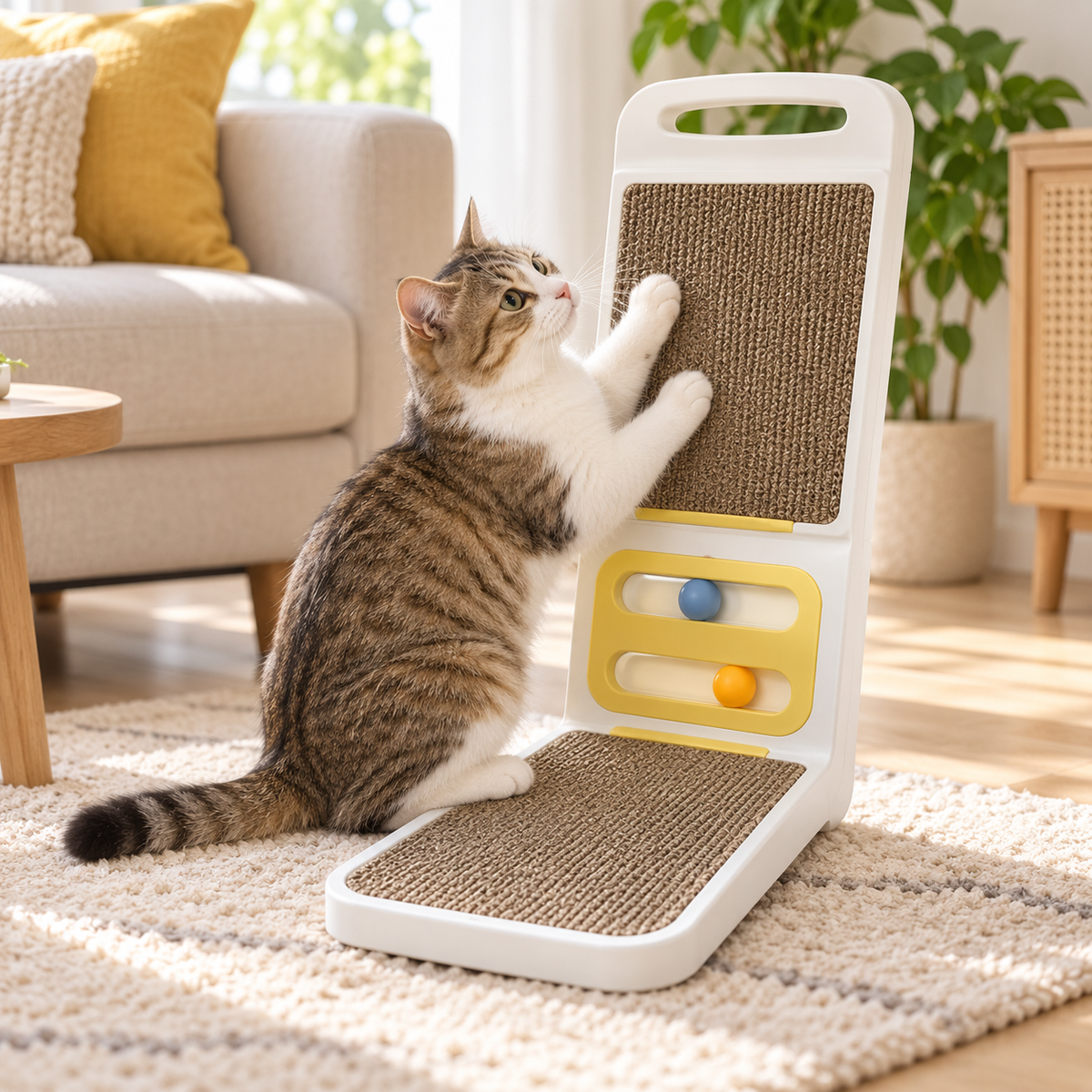 Griffoir d'Angle & Support Multijeux pour Chat avec Circuit de Balles