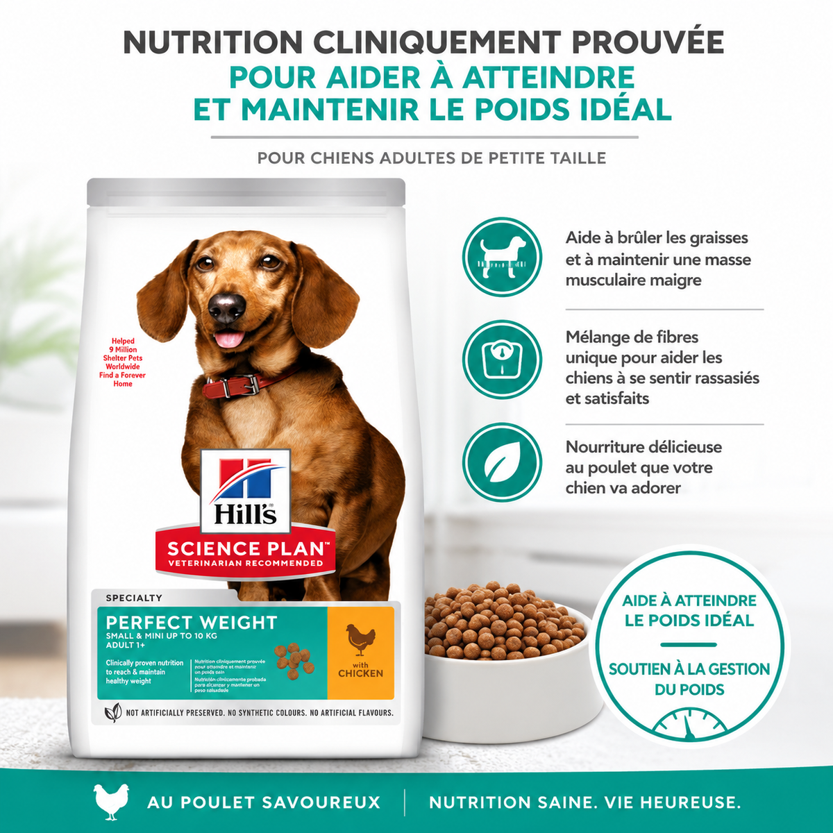 Hill's Science Plan Perfect Weight Small & Mini au Poulet – Croquettes pour Chien Adultes (1,5 kg)