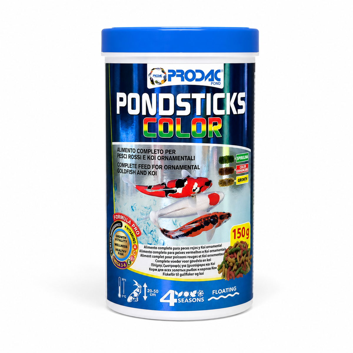 Nourriture en Batonnets Prodac Pondsticks Color pour Poissons Rouges & Carpes Koï (150g)