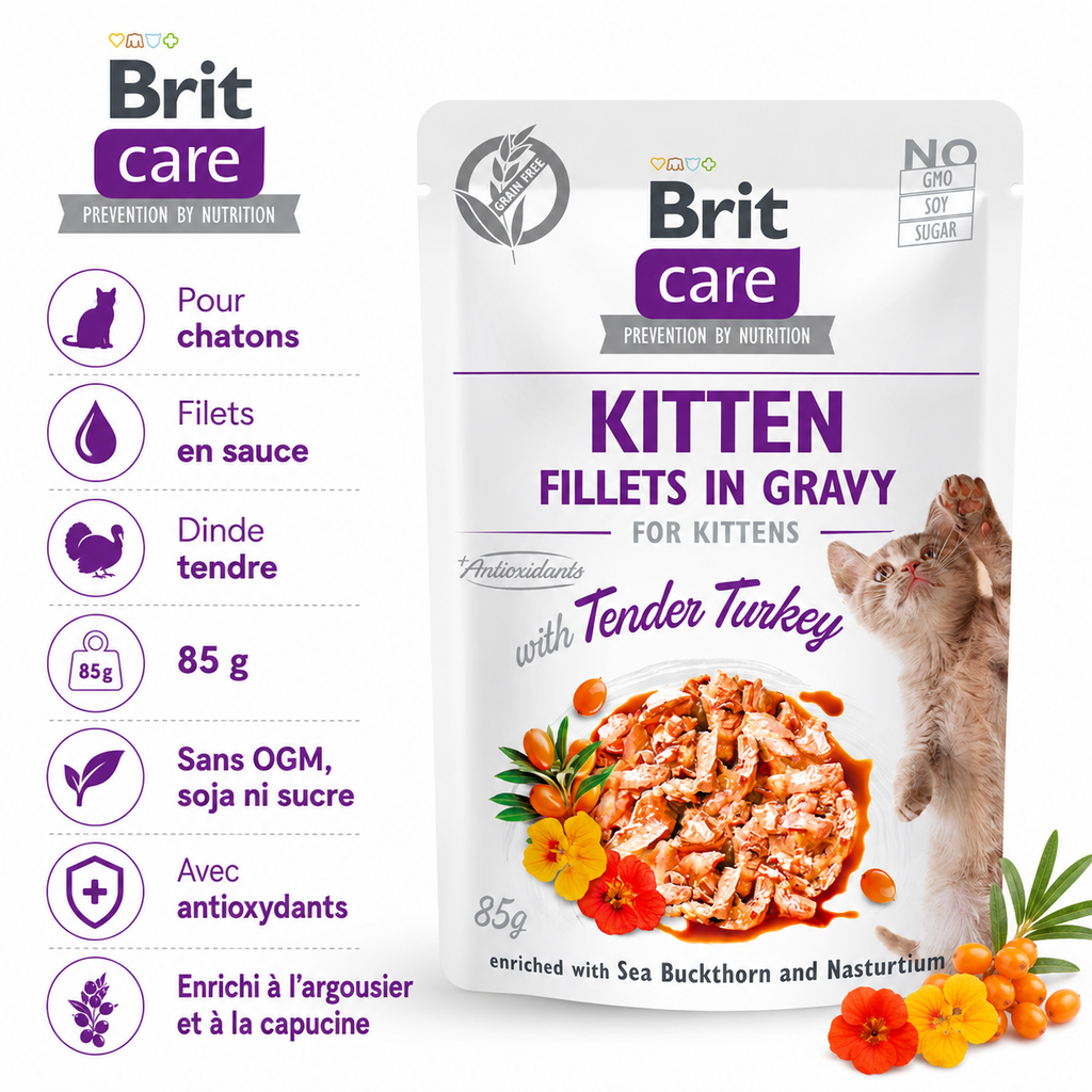 Brit Care Pochon Kitten Fillets in Gravy Tender Turkey (85 g)