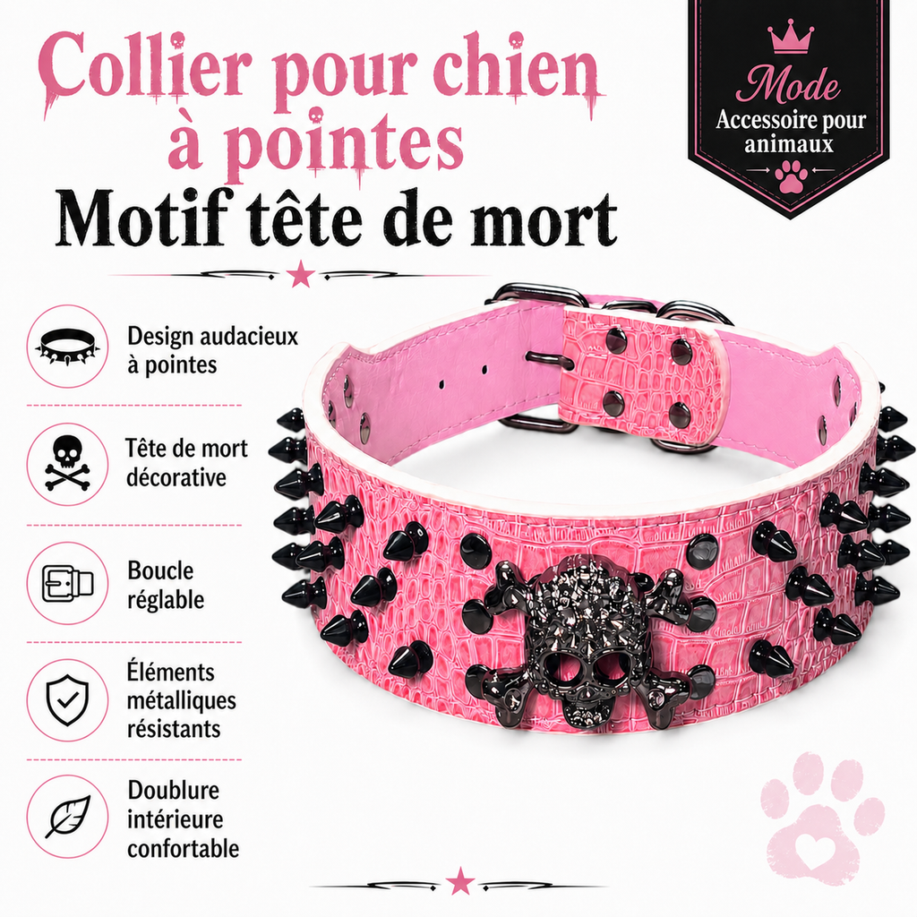 Collier pour Chien à Picots & Tête de Mort Gothique