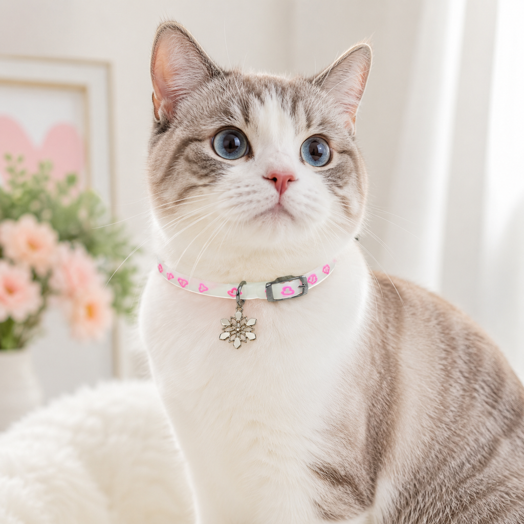 Collier Décoratif Translucide avec Pendentif Flocon pour Chats et Chiens