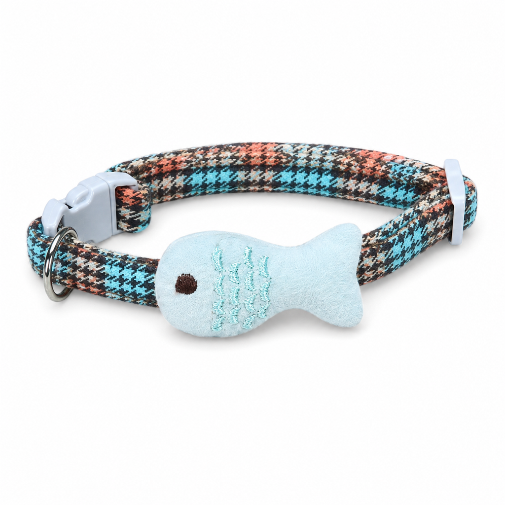 Collier Réglable pour Chat avec Pendentif Poisson en Tissu