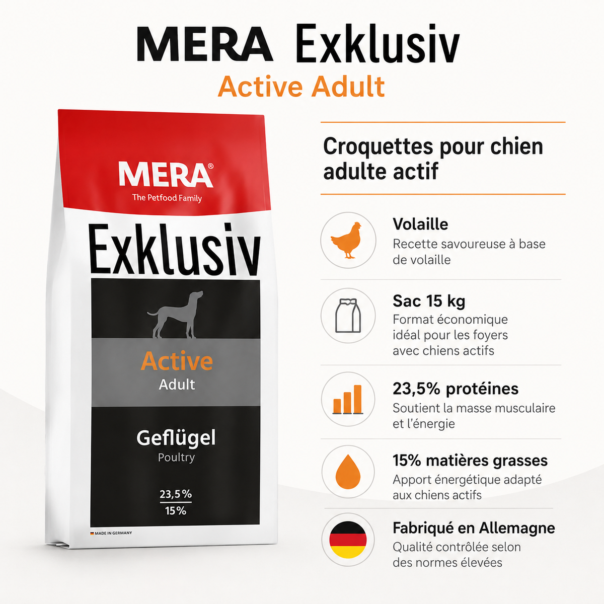 Croquettes MERA Exklusiv Active Adult Volaille (15kg)