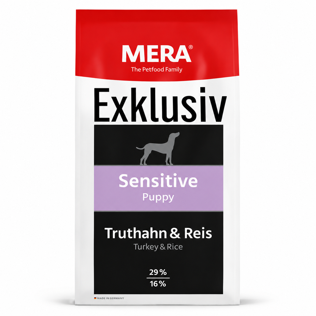 طعام جاف للكلاب MERA Exklusiv Sensitive للجراء بالديك الرومي والأرز (15 كجم)