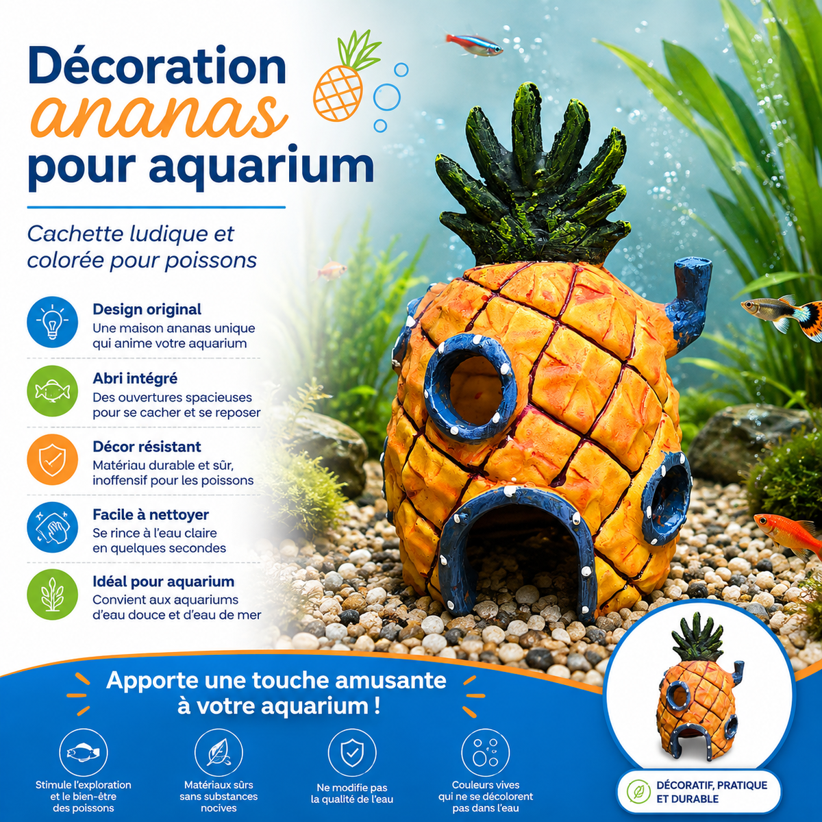 Décoration Aquarium Maison Ananas – Compatible avec Figurines SpongeBob