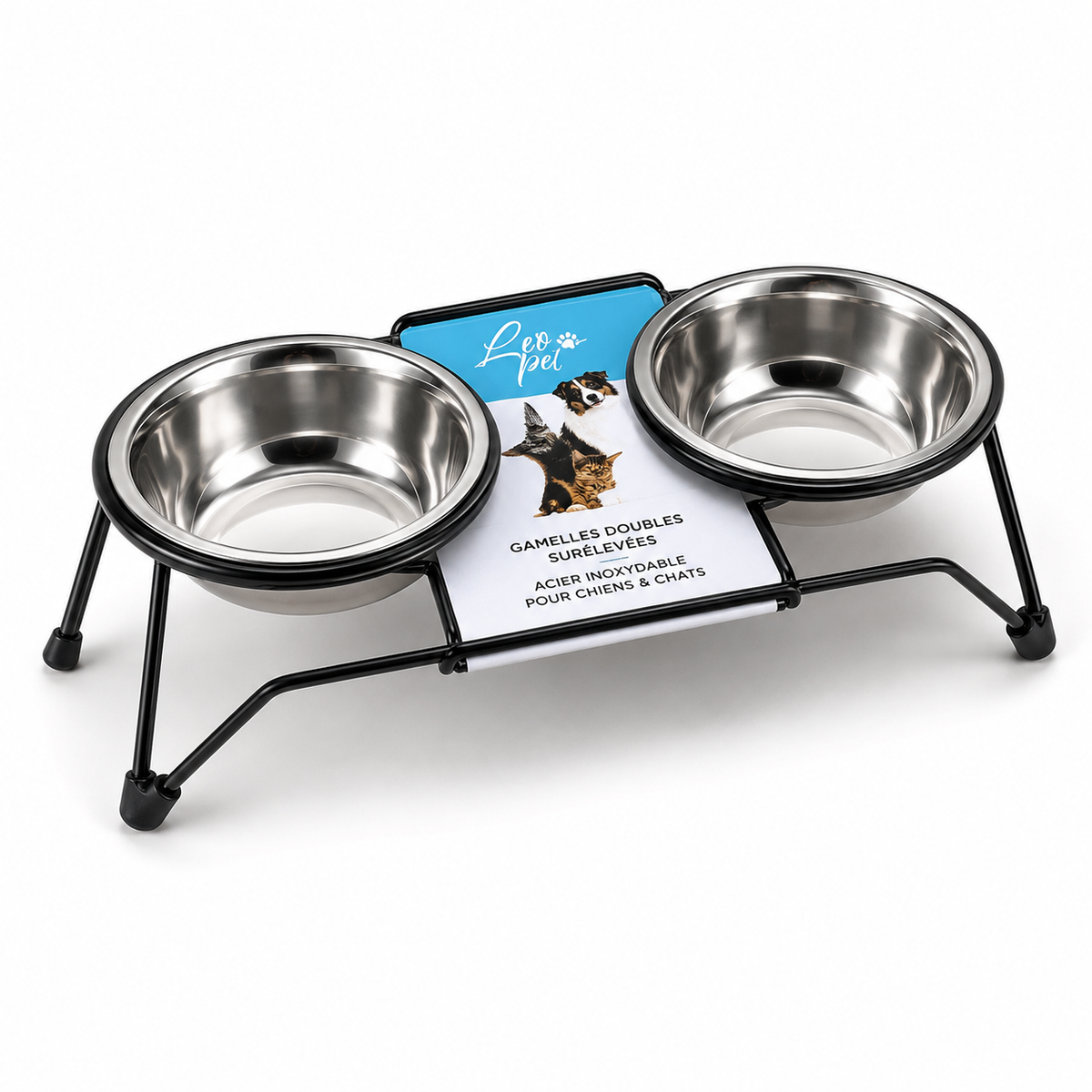 Ensemble Écuelle Double Inox Surélevée Leo Pet