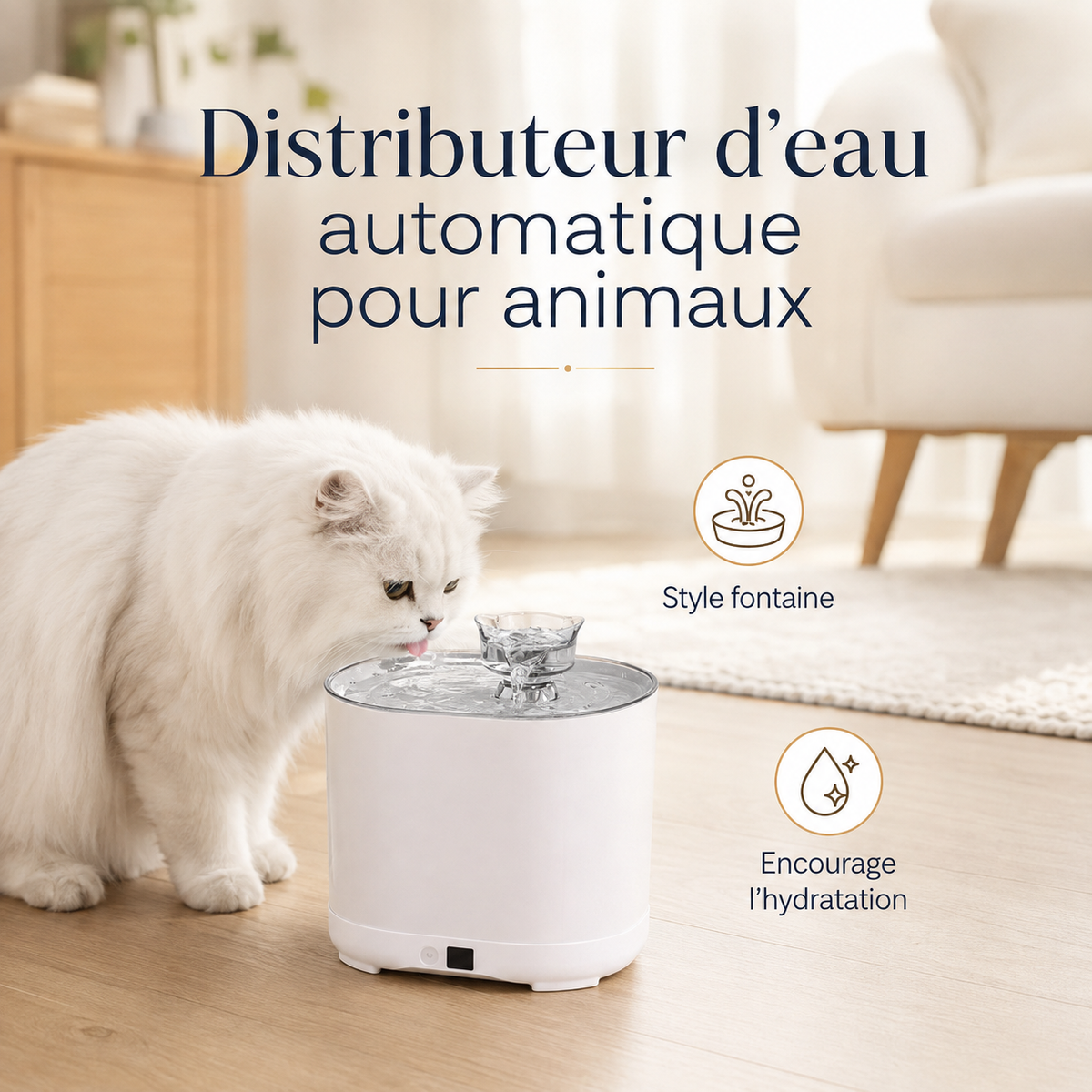 Fontaine à Eau pour Chat et Chien Automatique – Distributeur d'Eau Électrique Silencieux avec Double Flux Jet et Source