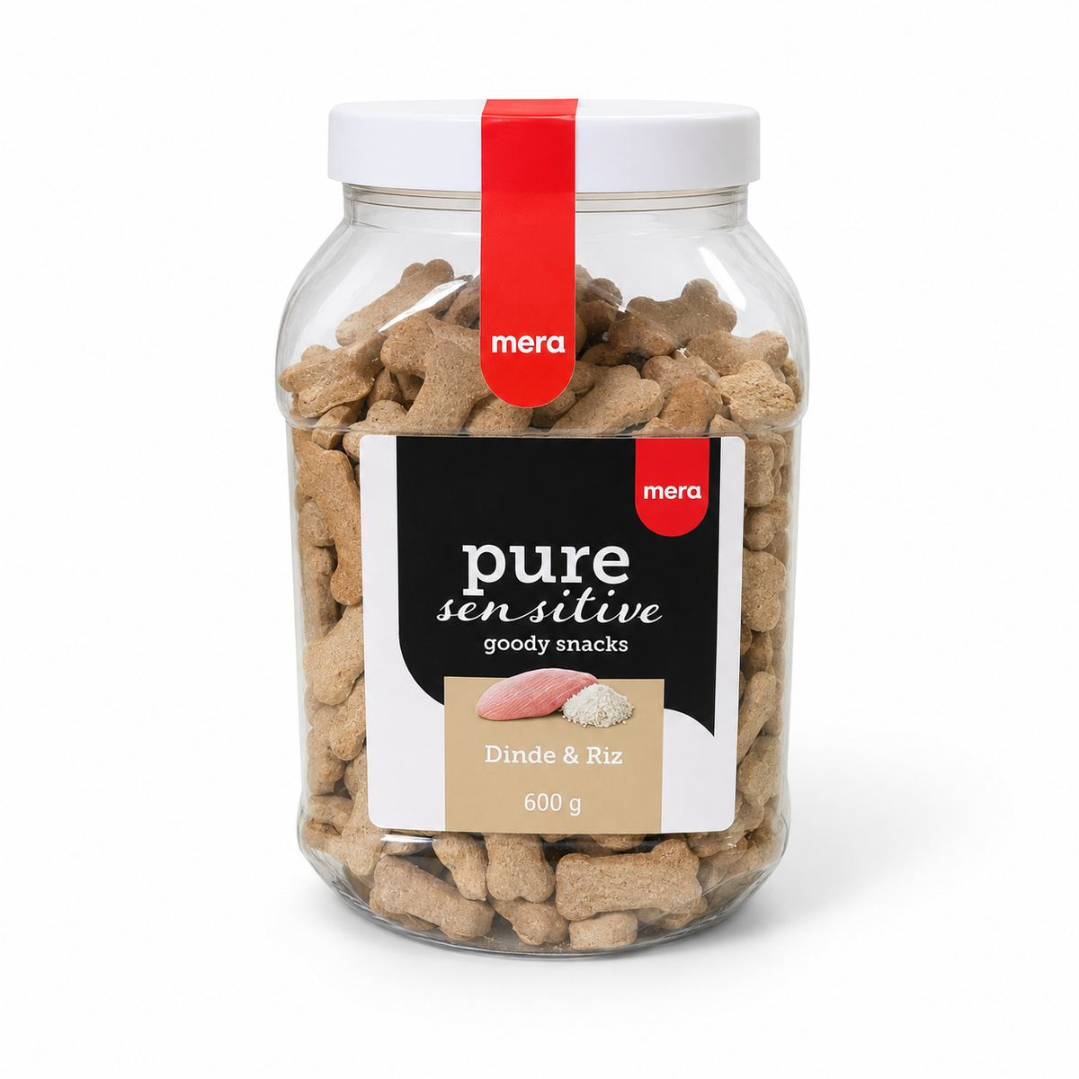 Friandises pour Chien Mera Pure Sensitive – Biscuits Dinde & Riz, Pot de 600g