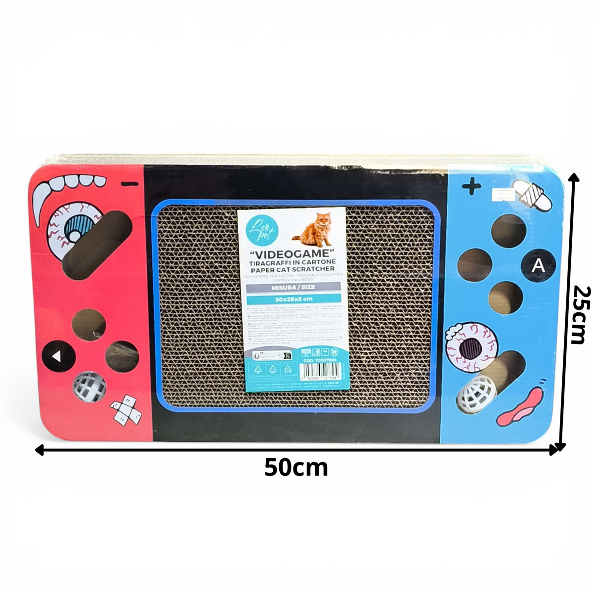 Griffoir pour Chat en Carton "Videogame" – Tapis à Griffer Style Console de Jeu avec Jouets Intégrés, (Leo Pet)