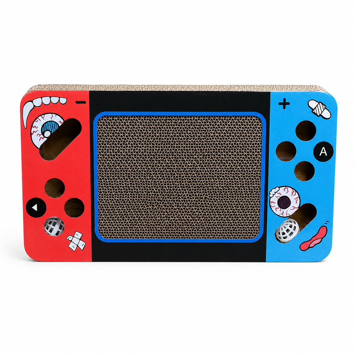 Griffoir pour Chat en Carton "Videogame" – Tapis à Griffer Style Console de Jeu avec Jouets Intégrés, (Leo Pet)