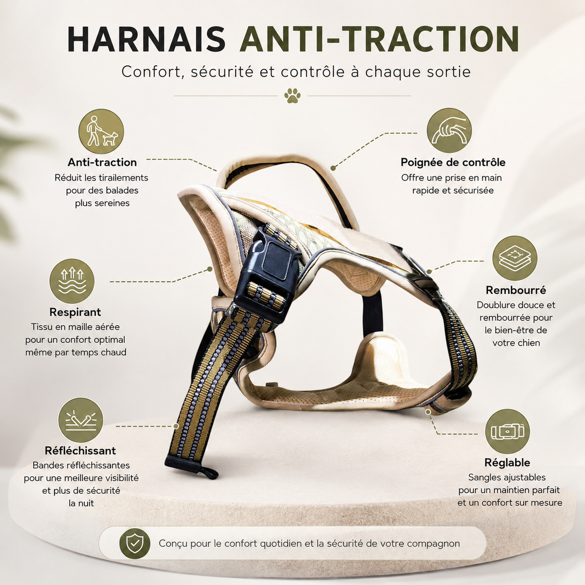 Harnais Anti-Traction Respirant pour Chien – Gilet Rembourré Réfléchissant et Réglable