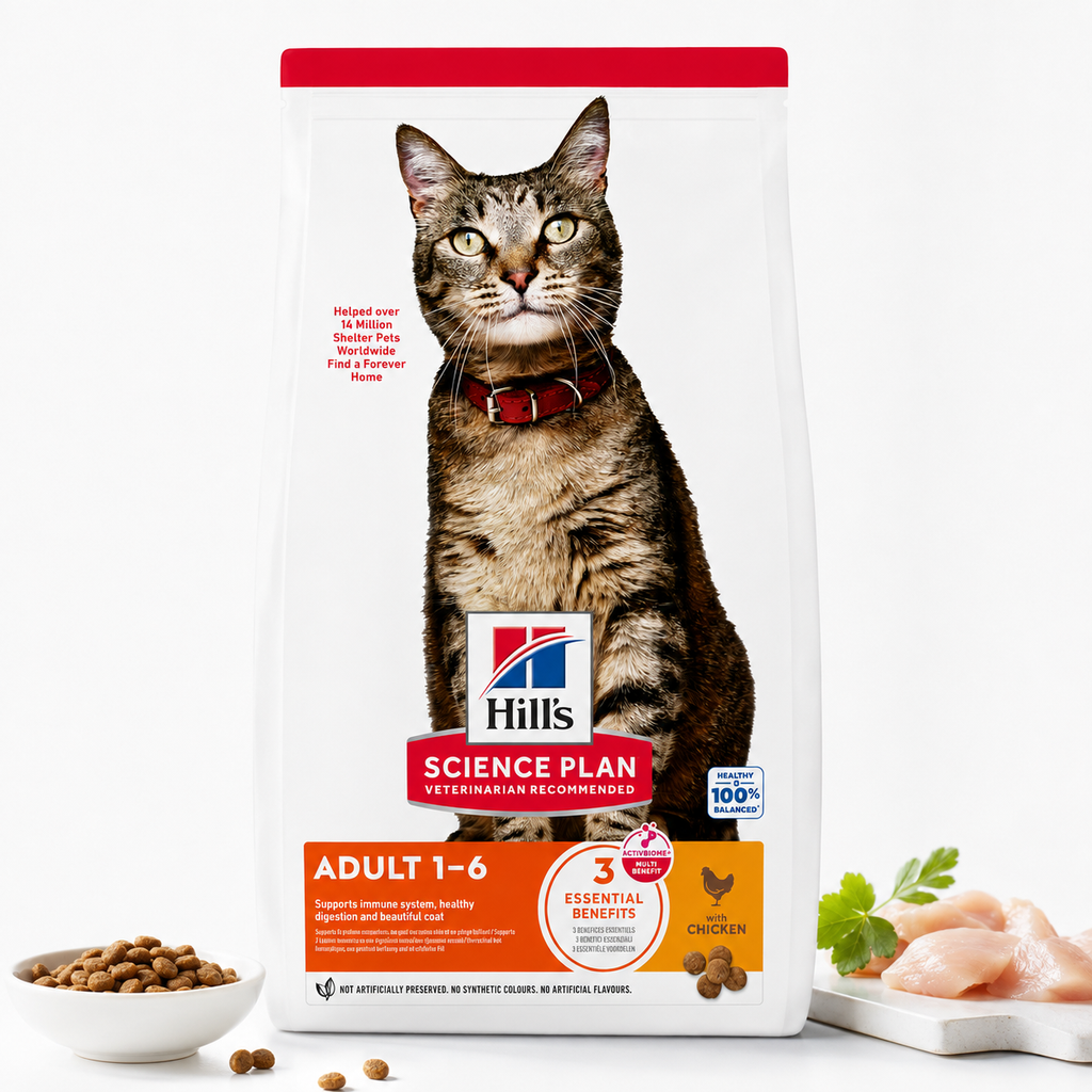 Hill's Science Plan Feline Adult بالدجاج – طعام جاف للقطط البالغة (300 غرام، 1.5 كجم، 3 كجم، 10 كجم، أو 15 كجم)