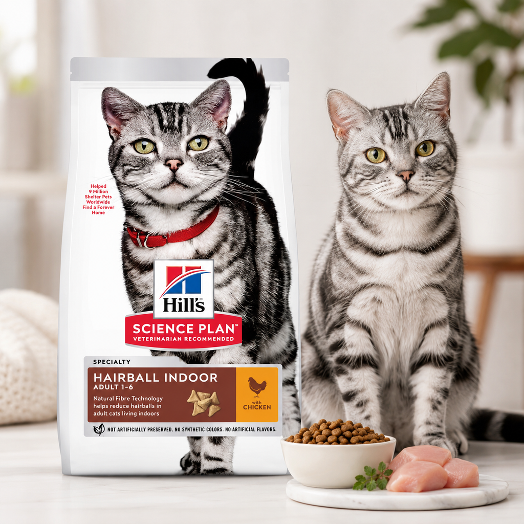 Hill's Science Plan Hairball Indoor Adult 1-6 بالدجاج - طعام جاف للقطط المنزلية (1.5 كجم / 3 كجم أو 10 كجم)