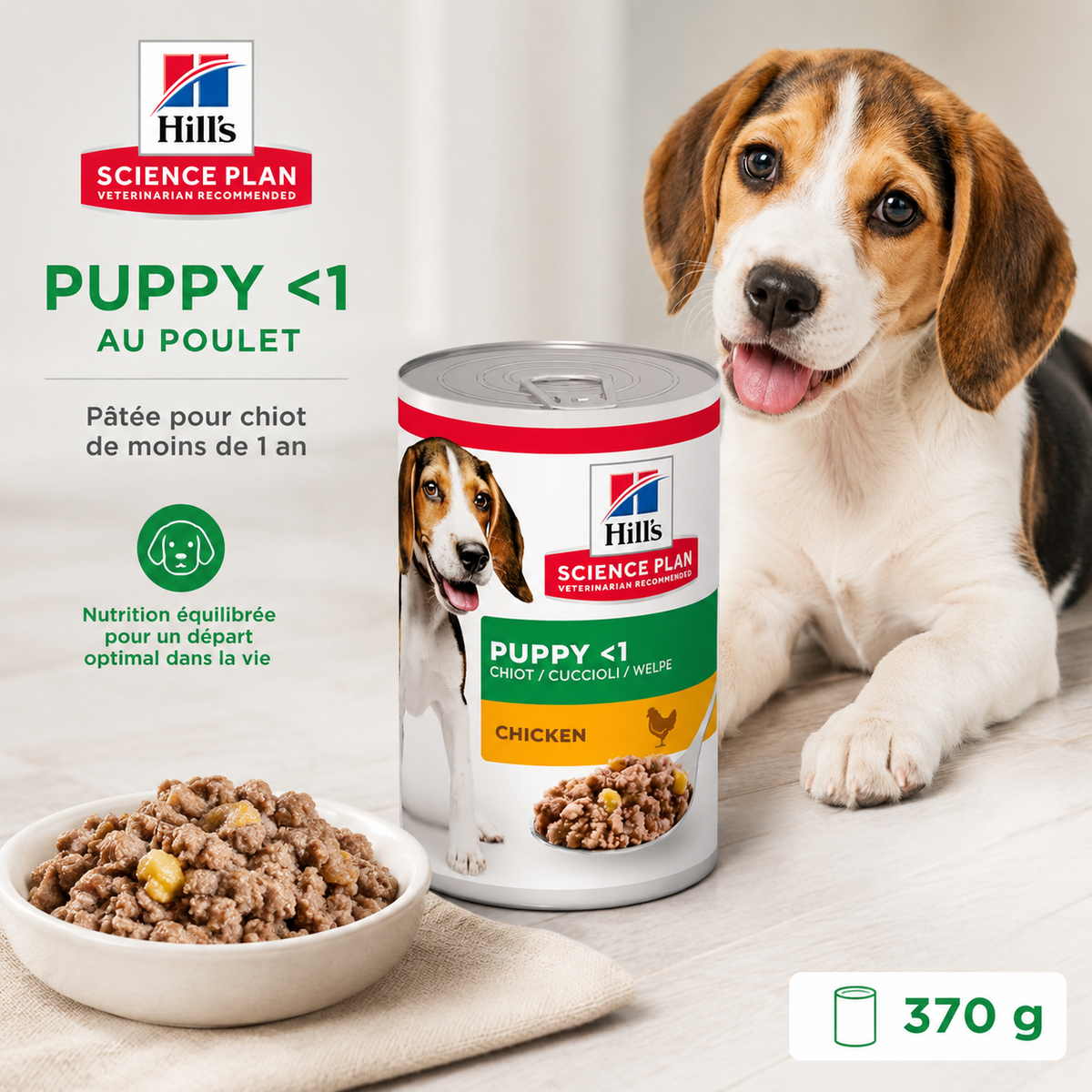 Hill's Science Plan Puppy <1 au Poulet – Pâtée pour Chiot (Boîte de 370 g)