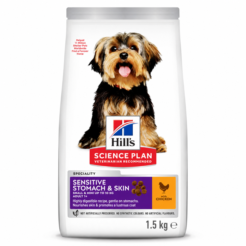 Hill's Science Plan Small & Mini Sensitive Stomach & Skin Adult 1+ au Poulet – Croquettes pour Chien (1,5 kg)