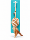 Canne à Pêche Jouet pour Chat en Corde de Sisal Tissée avec Plumes et Grelot