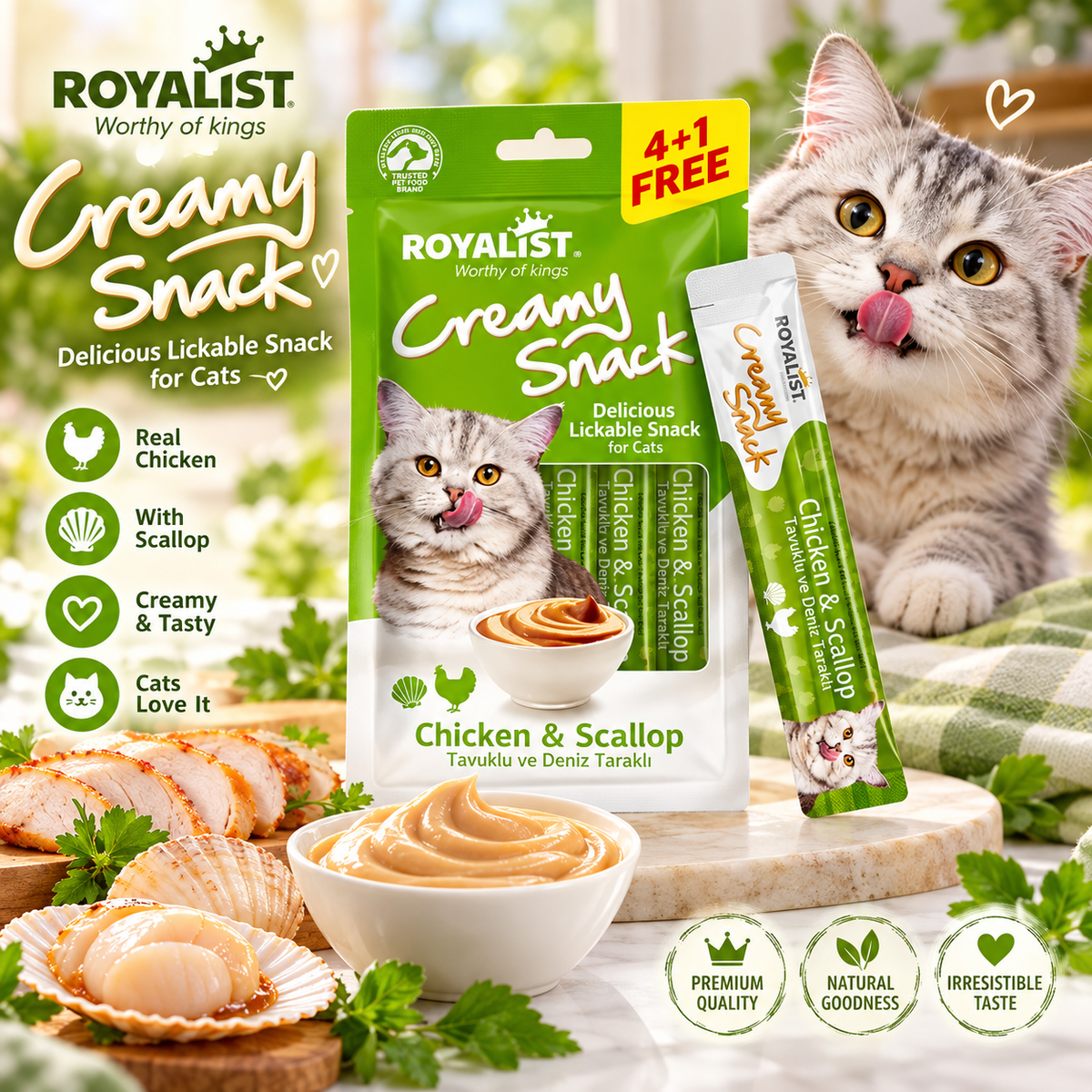 Royalist Creamy Snack pour Chat – Poulet & Noix de St-Jacques (Chicken & Scallop)