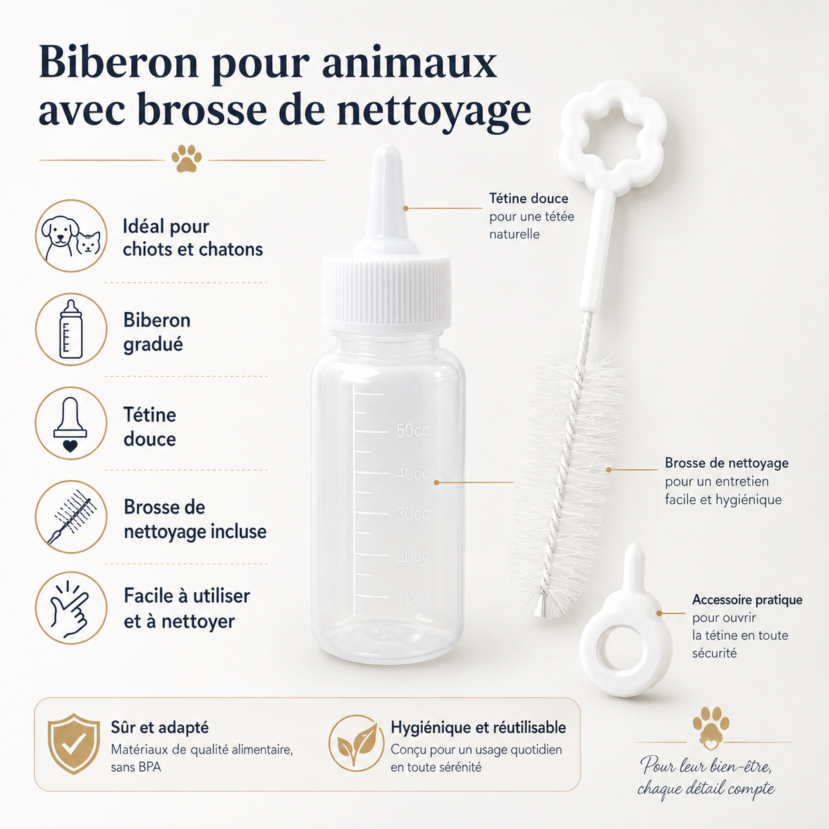 Kit Biberon d'Allaitement avec Goupillon de Nettoyage pour Nouveaux-Nés