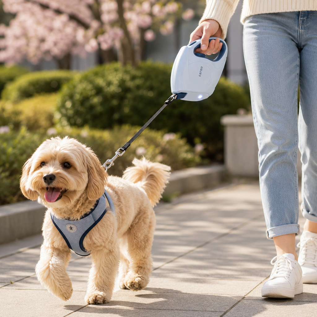 Laisse Rétractable pour Chien avec Lampe LED Intégrée – Enrouleur Automatique de Promenade Sécurisée, Poignée Ergonomique