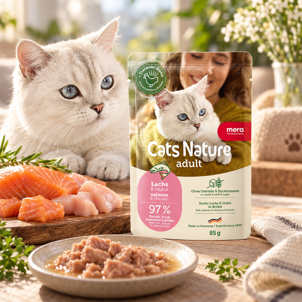 MERA Cats Nature Adult (Saumon & Poulet) 85 g – Pâtée Sans Céréales pour Chat Adulte