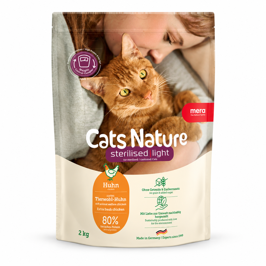 MERA Cats Nature Sterilised Light (Poulet) 2 kg / 10 kg – Croquettes Sans Céréales pour Chat Stérilisé