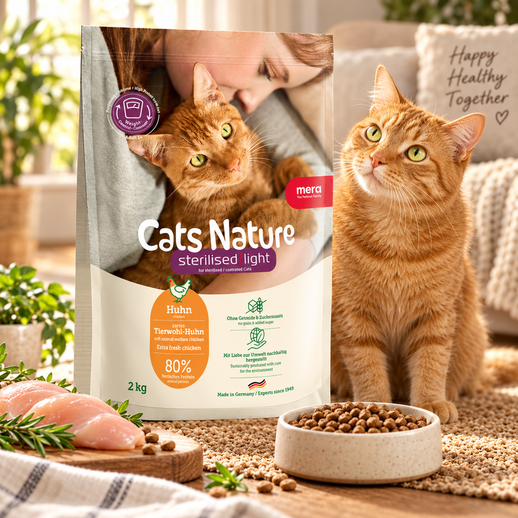 MERA Cats Nature Sterilised Light (Poulet) 2 kg / 10 kg – Croquettes Sans Céréales pour Chat Stérilisé