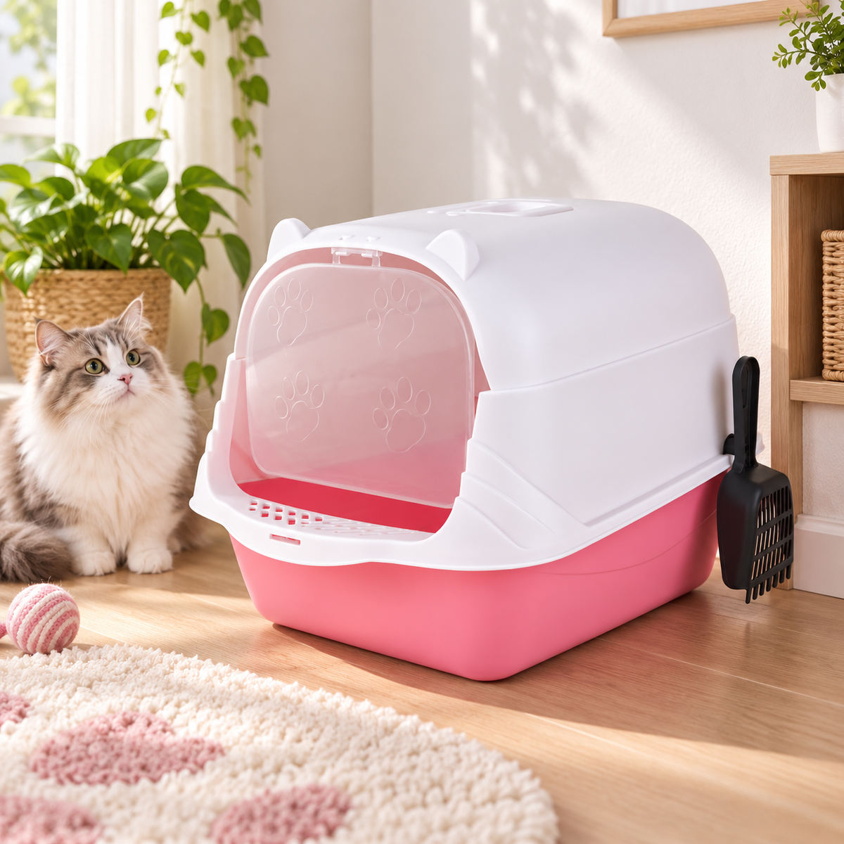 Bac à Litière Fermée pour Chat Design "Oreilles de Chat" avec Pelle Incluse