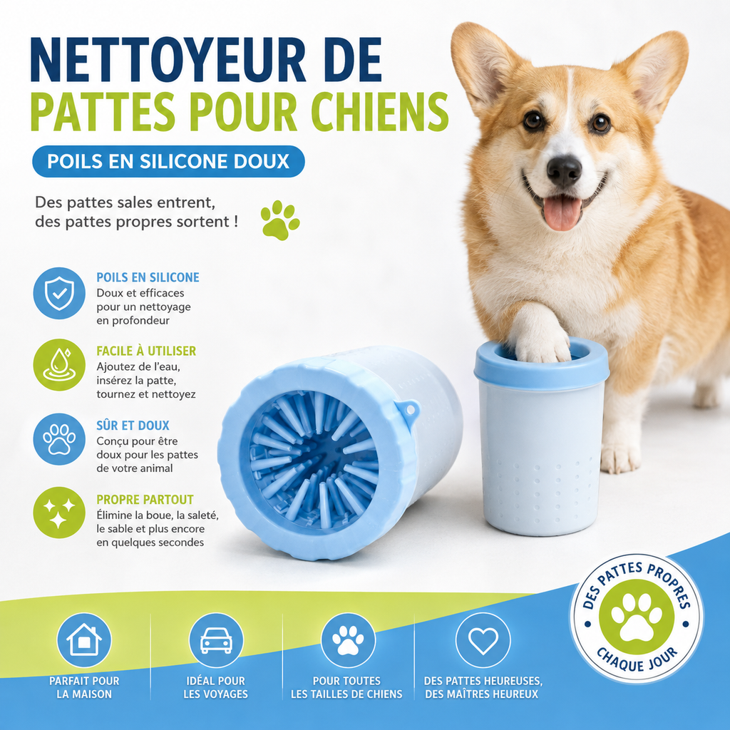 Nettoyeur de Pattes pour Chien – Gobelet de Lavage en Silicone Souple (Bleu)