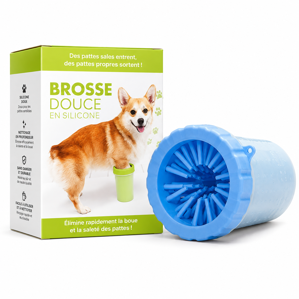 Nettoyeur de Pattes pour Chien – Gobelet de Lavage en Silicone Souple (Bleu)