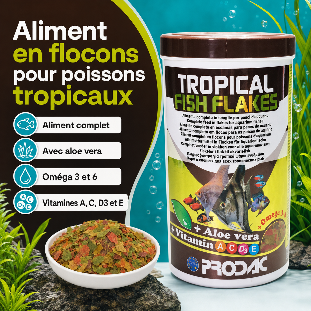 Nourriture en Flocons Prodac Tropical Fish Flakes pour Poissons d'Aquarium
