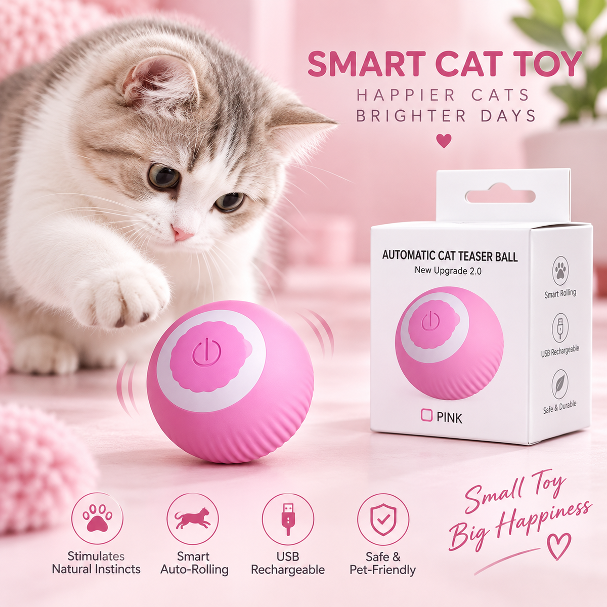 Petgravity Balle Intelligente Interactive – Balle Rotative Automatique Rechargeable pour Chat