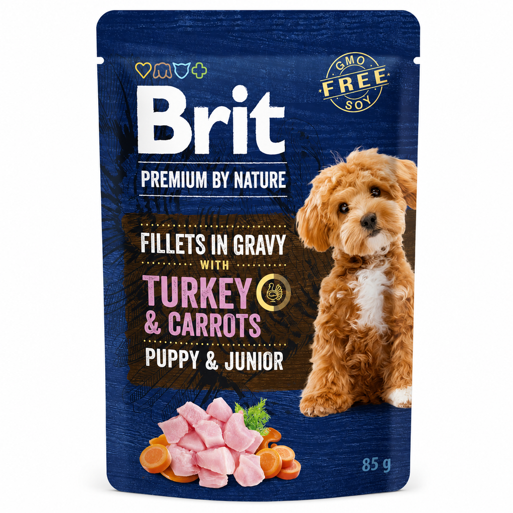 Pouch Brit Premium by Nature Filets en Sauce Dinde & Carottes Puppy & Junior (85g)