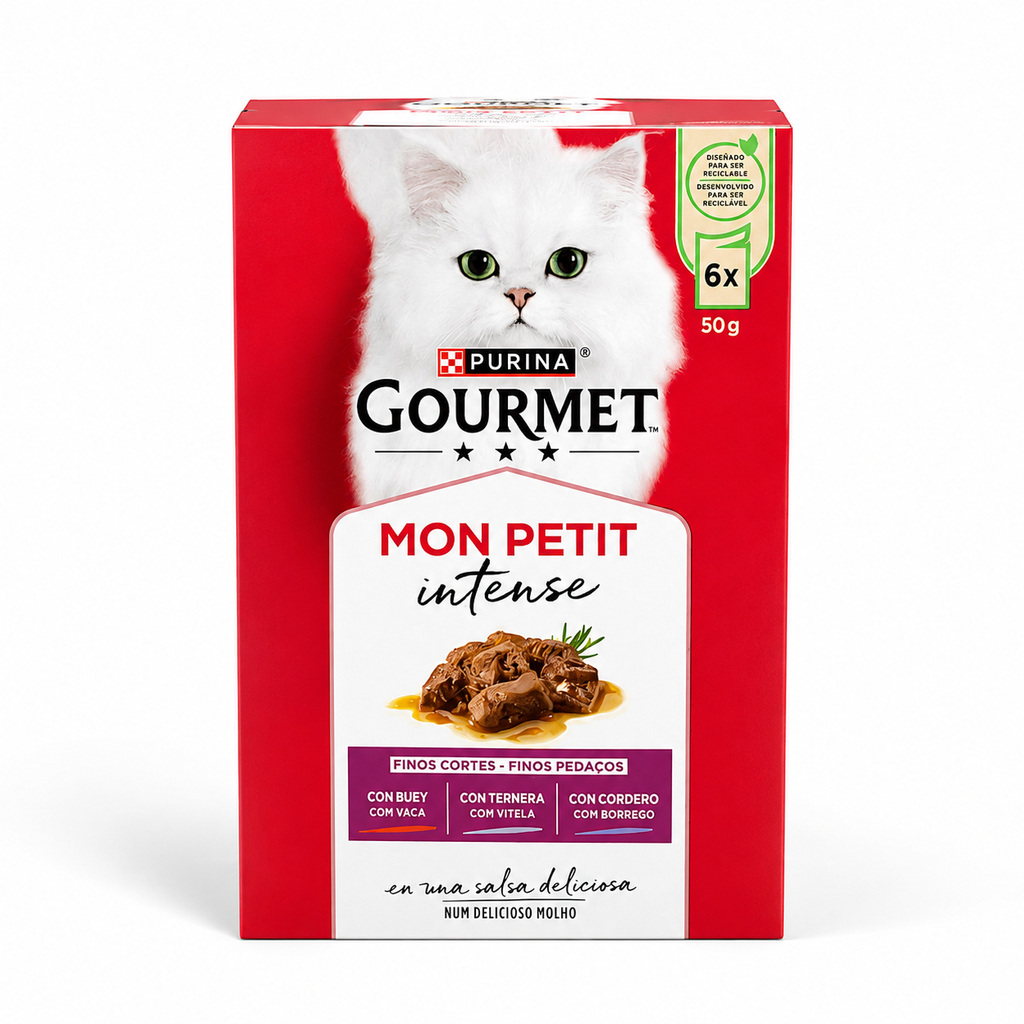 Purina Gourmet Mon Petit Intense - تشكيلة لحوم في صلصة شهية (6 × 50 غ)