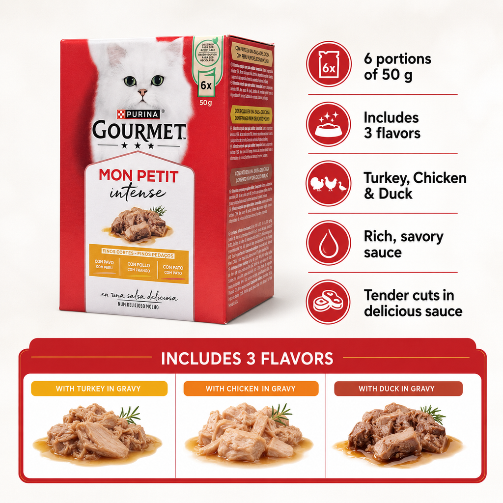 Purina Gourmet Mon Petit Intense - Variété de Volailles en Salsa Délicieuse (6 x 50g)