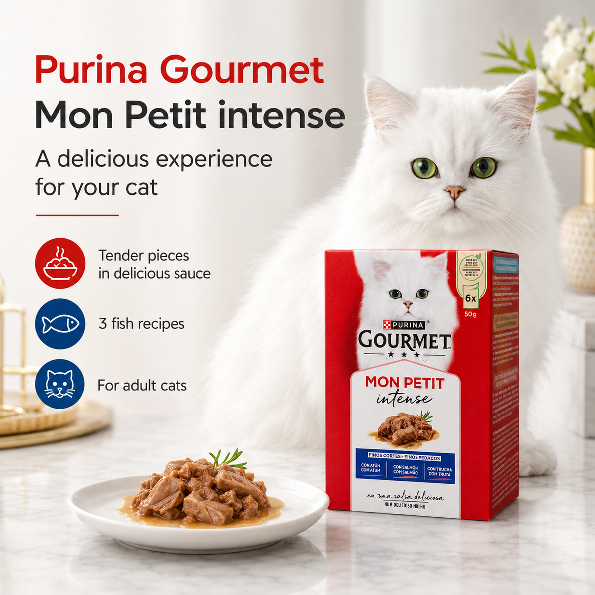 Purina Gourmet Mon Petit Intense - Variété de Poissons en Salsa Délicieuse (6 x 50g)