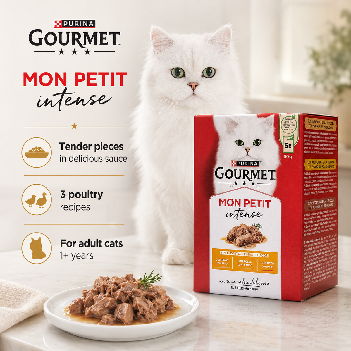 Purina Gourmet Mon Petit Intense - Variété de Volailles en Salsa Délicieuse (6 x 50g)