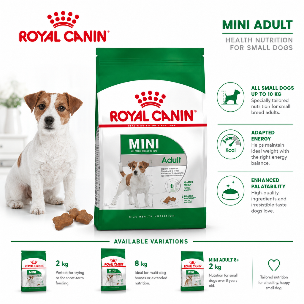 Croquettes Royal Canin Mini Adult 2kg / 8kg / 2kg (Mini Adult 8+) – Aliment Complet Chien de Petite Taille