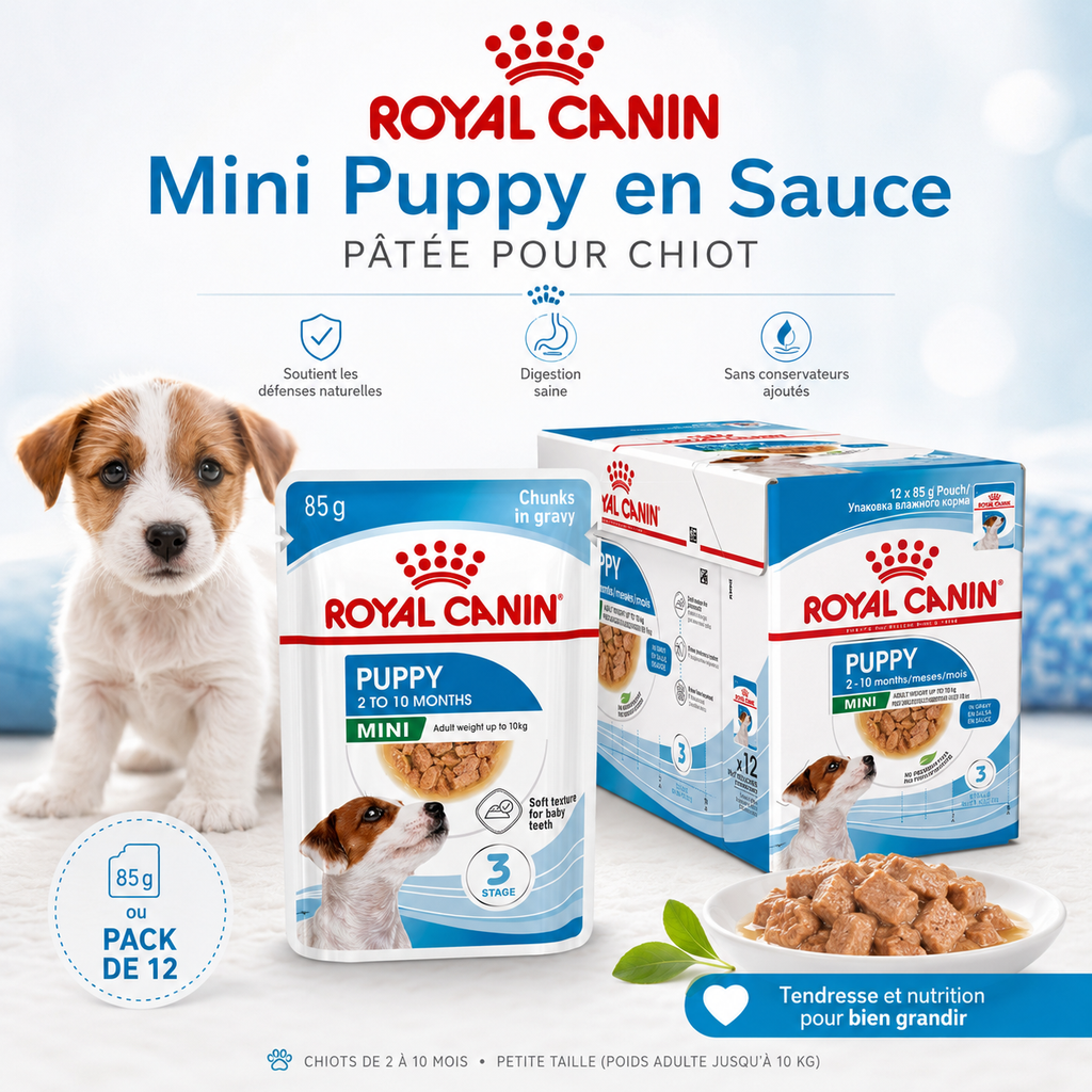 Royal Canin Mini Puppy en Sauce – Pâtée pour Chiot (Sachet 85 g ou Pack de 12)