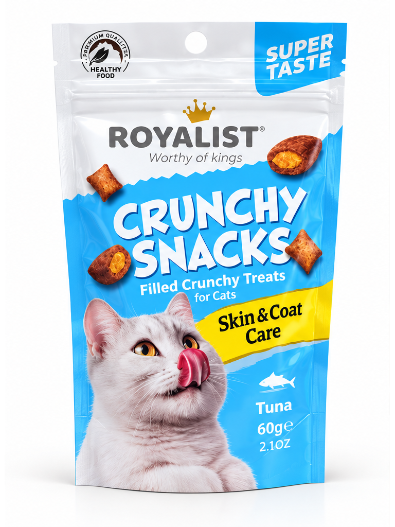 Royalist Crunchy Snacks Skin & Coat Care (Thon) 60 g – Friandises Croquantes Fourrées pour Chat