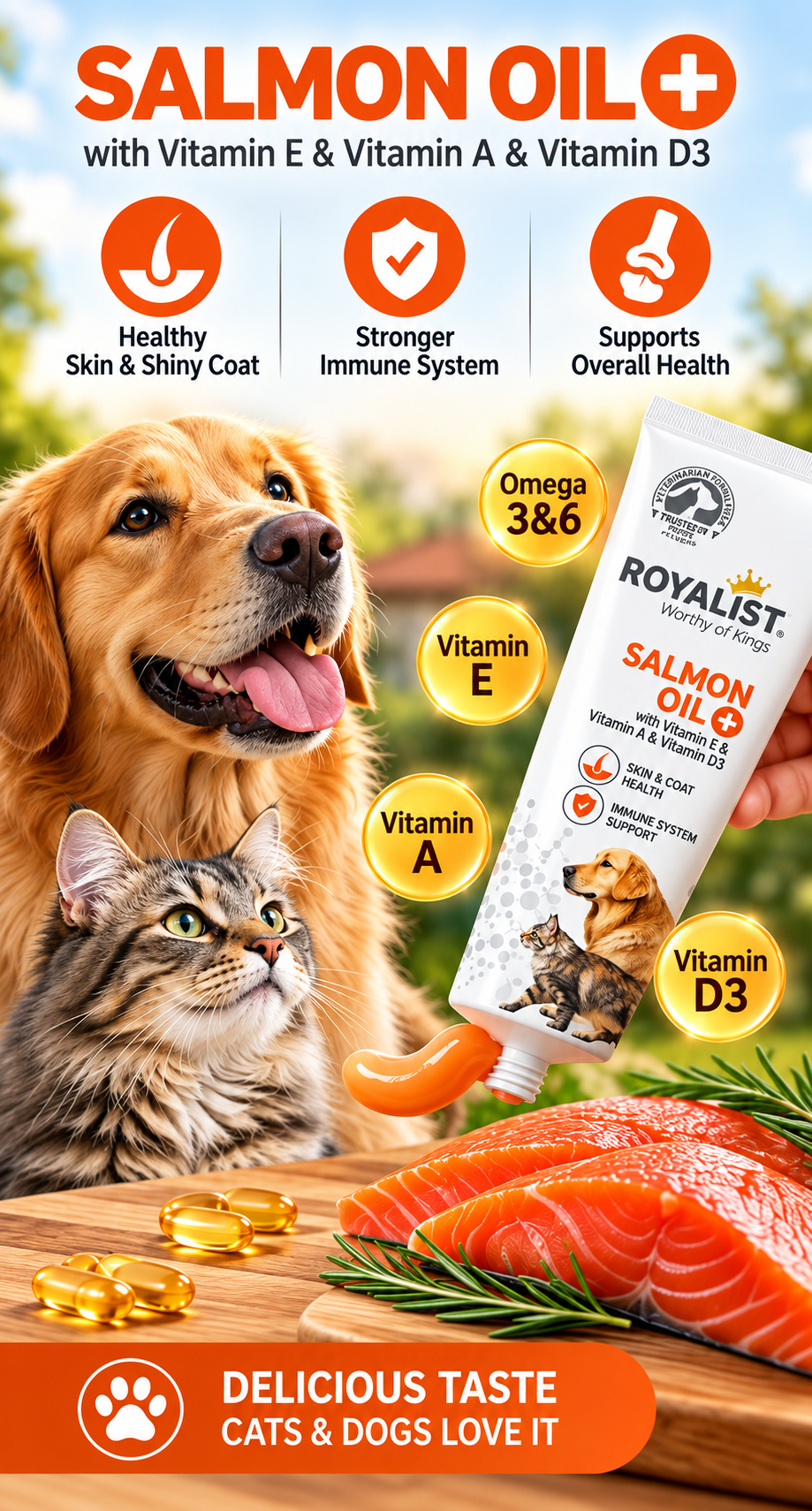 Royalist Salmon Oil+ Paste – Pâte à l'Huile de Saumon Enrichie avec Vitamines A, D3 & E pour Chiens et Chats